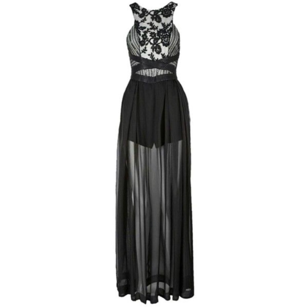 Elegant/Chic Three Floor Black Lace Blitz Chiffon Maxi Dress